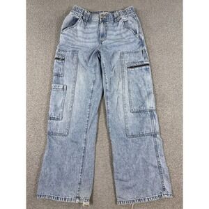 SO Cargo Jeans Women's Medium Blue Light Wash High Rise Wide Leg Baggy Y2K Style